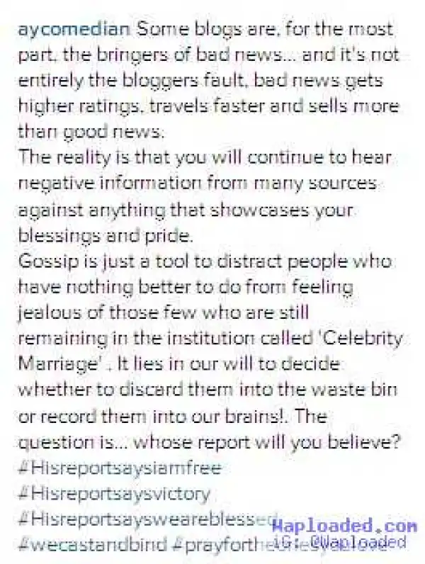 "I Will Not Join Issues With SDK"- AY Reacts To Marriage Crash Reports